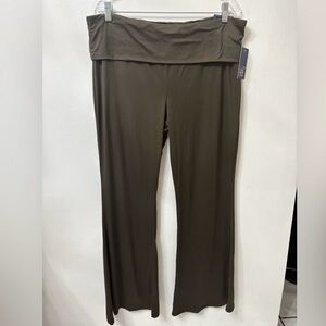 Women's Plus 2XL Lark + Grey Knit Wide Leg Lounge Pants BROWN Fold Over Waist